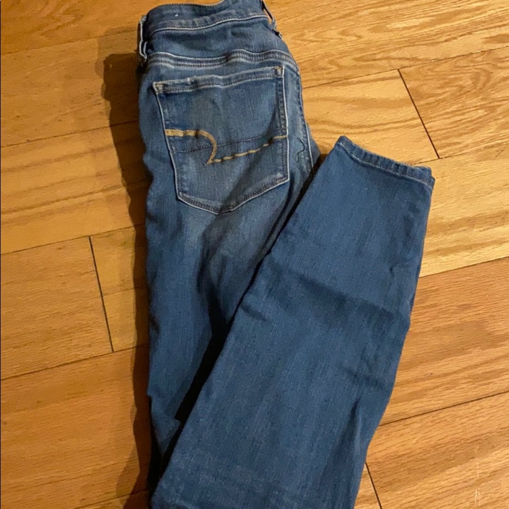 Patched ripped jeans.